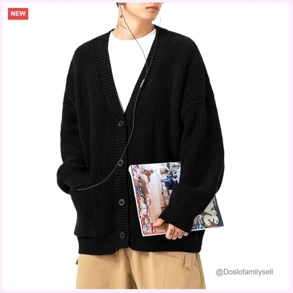 Other - Men's Cable Knit Cardigan Sweater, V-Neck, Long Sleeve, Oversized Streetwear